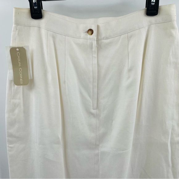 NWT Vintage Casual Corner 100% Linen Eggshell Zip Button Kick Pleat Midi Skirt - Picture 4 of 8